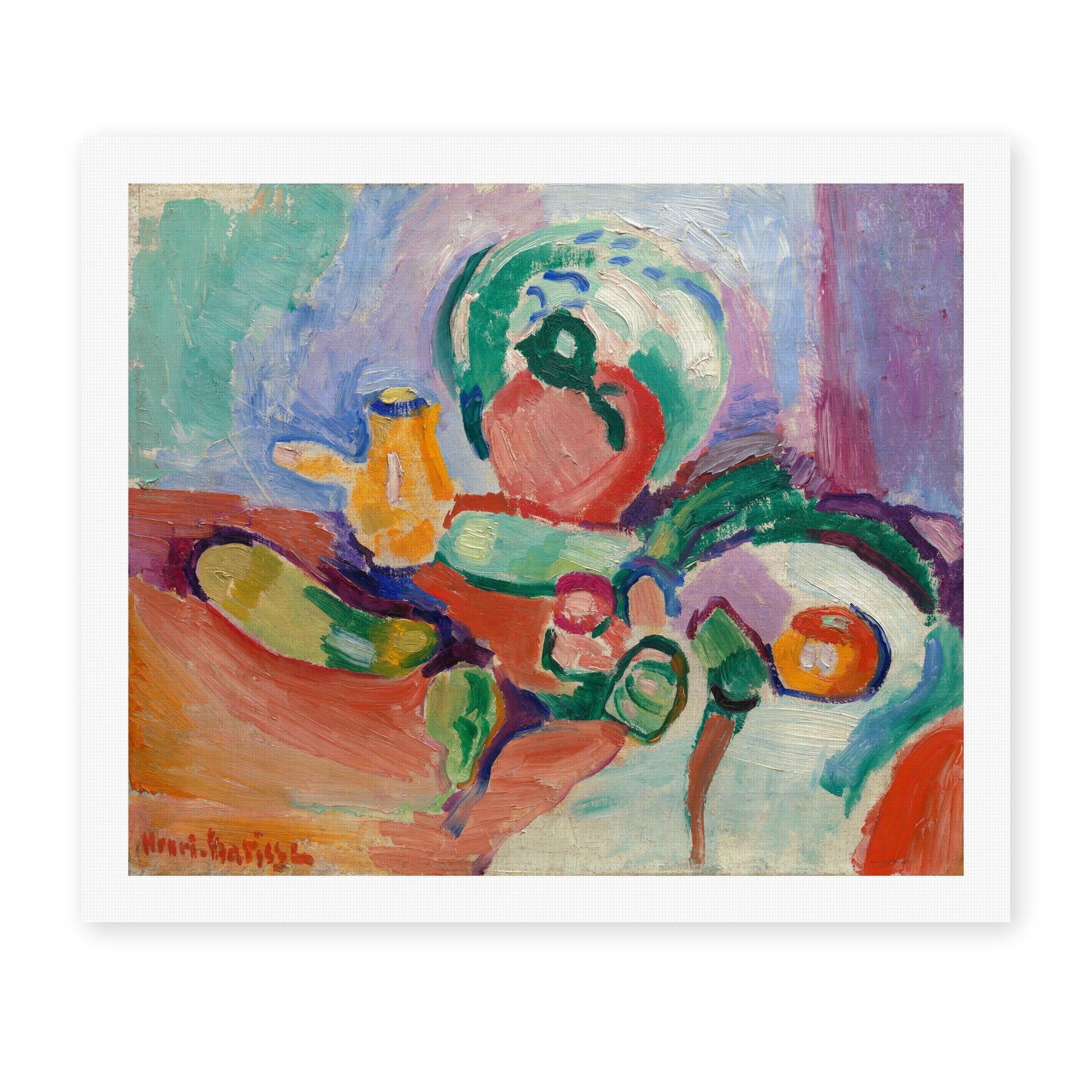 Henri Matisse's Still Life with Vegetables painting reproduced as a rolled canvas print