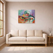 Gallery-wrapped canvas print of Henri Matisse's Still Life with Vegetables hanging in a living room, view 1
