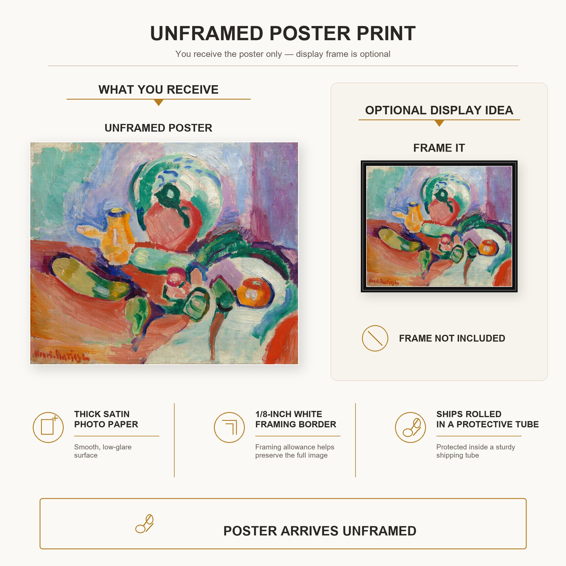 Henri Matisse - Still Life with Vegetables poster print size comparison display infographic