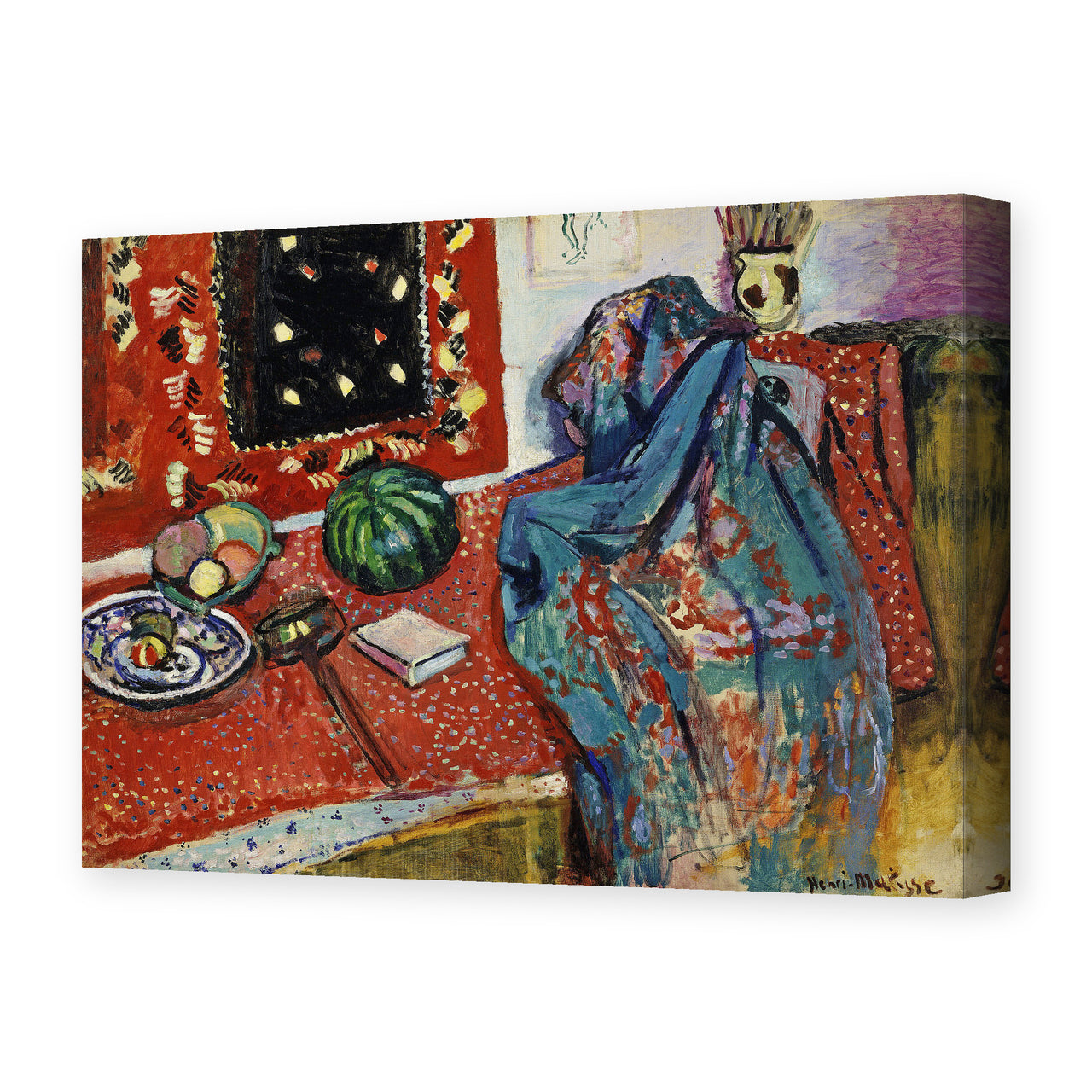 Henri Matisse's Still Life with a Red Rug painting reproduced as a gallery-wrapped canvas print