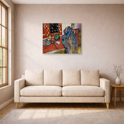 Gallery-wrapped canvas print of Henri Matisse's Still Life with a Red Rug hanging in a living room, view 1