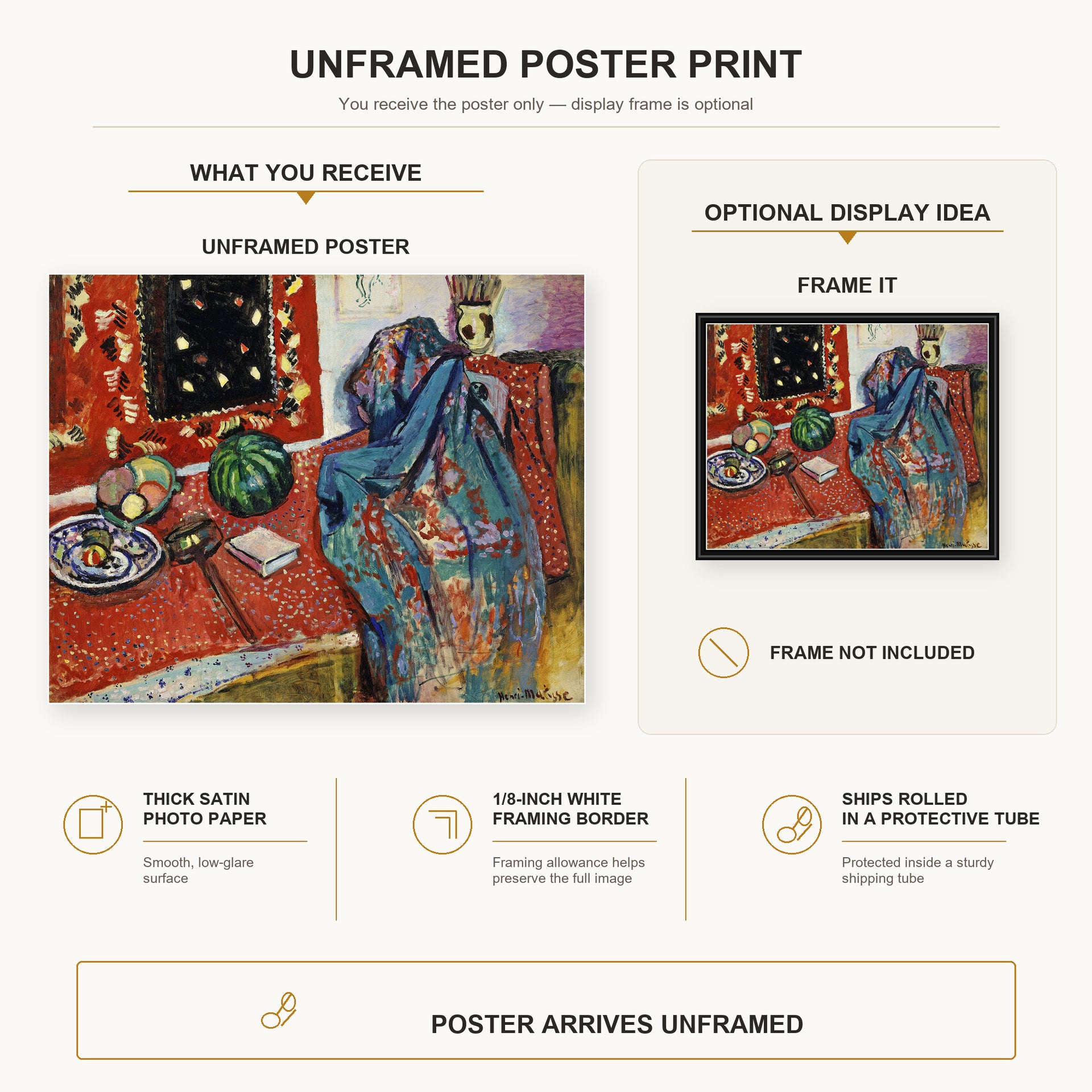 Henri Matisse - Still Life with a Red Rug poster print size comparison display infographic