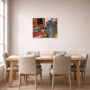 Unframed poster print of Henri Matisse's Still Life with a Red Rug displayed on a dining room wall