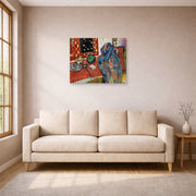 Unframed poster print of Henri Matisse's Still Life with a Red Rug displayed in a living room, view 1