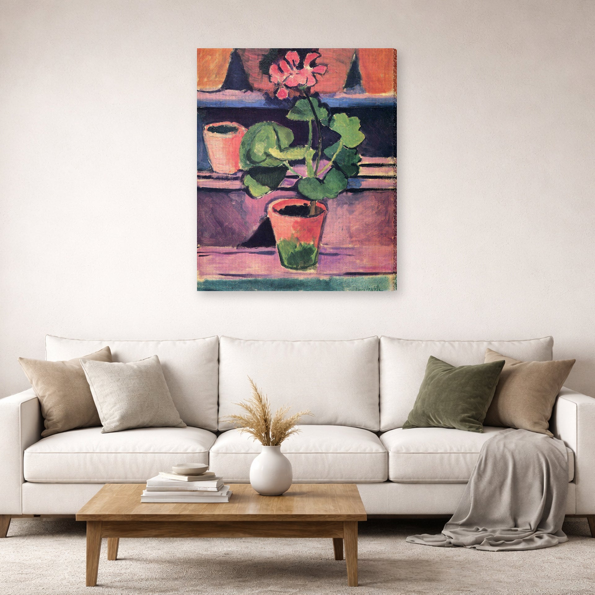 Gallery-wrapped canvas print of Henri Matisse's Still Life hanging in a living room, view 2