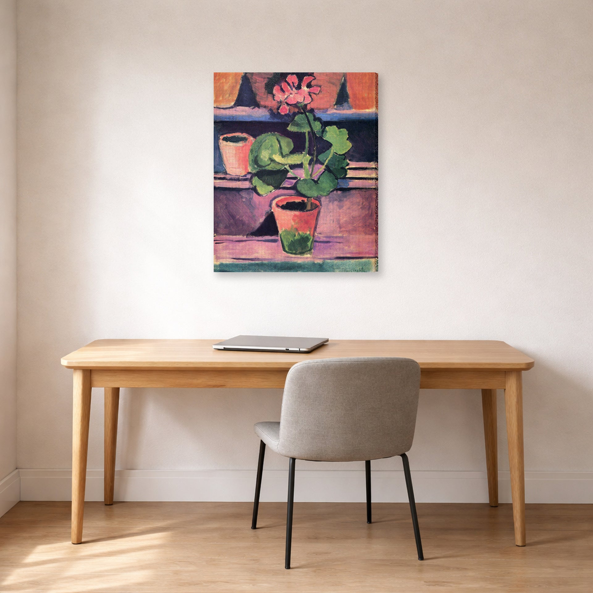 Gallery-wrapped canvas print of Henri Matisse's Still Life hanging in a home office