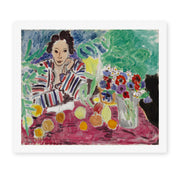 Henri Matisse's Striped Robe, Fruit and Anemones painting reproduced as a rolled canvas print