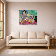 Gallery-wrapped canvas print of Henri Matisse's Striped Robe, Fruit and Anemones hanging in a living room, view 1