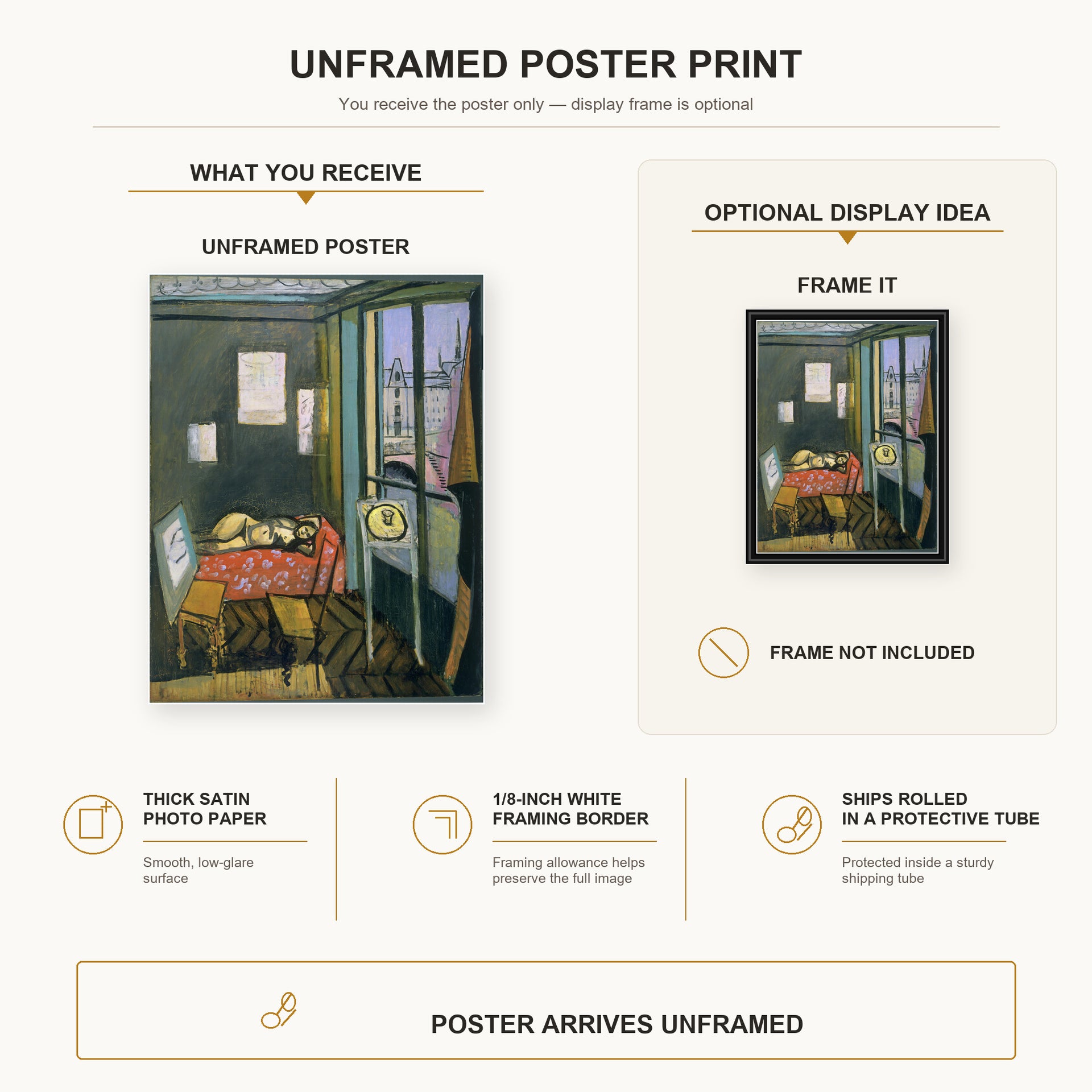 Henri Matisse - Studio, Quai Saint-michel poster print size comparison display infographic