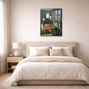 Unframed poster print of Henri Matisse's Studio, Quai Saint-michel displayed above a bed in a bedroom