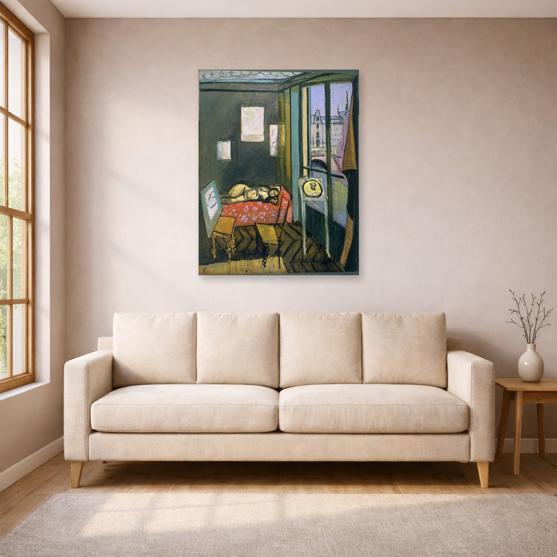 Unframed poster print of Henri Matisse's Studio, Quai Saint-michel displayed in a living room, view 1