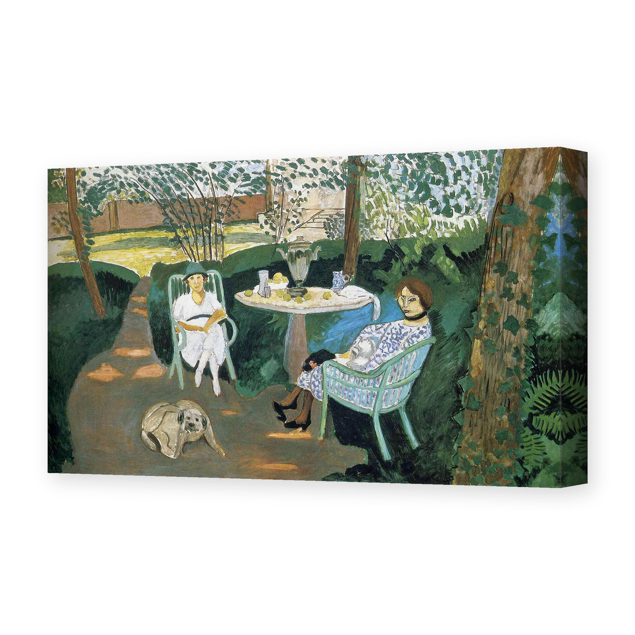 Henri Matisse's Tea in the Garden painting reproduced as a gallery-wrapped canvas print