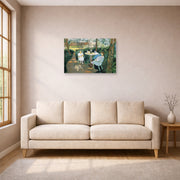 Unframed poster print of Henri Matisse's Tea in the Garden displayed in a living room, view 1