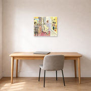 Unframed poster print of Henri Matisse's The Artist and His Model displayed in a home office