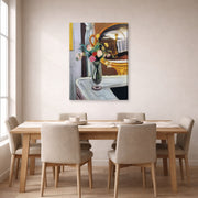 Gallery-wrapped canvas print of Henri Matisse's The Bed in the Mirror hanging on a dining room wall