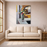 Gallery-wrapped canvas print of Henri Matisse's The Bed in the Mirror hanging in a living room, view 1