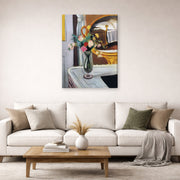 Gallery-wrapped canvas print of Henri Matisse's The Bed in the Mirror hanging in a living room, view 2