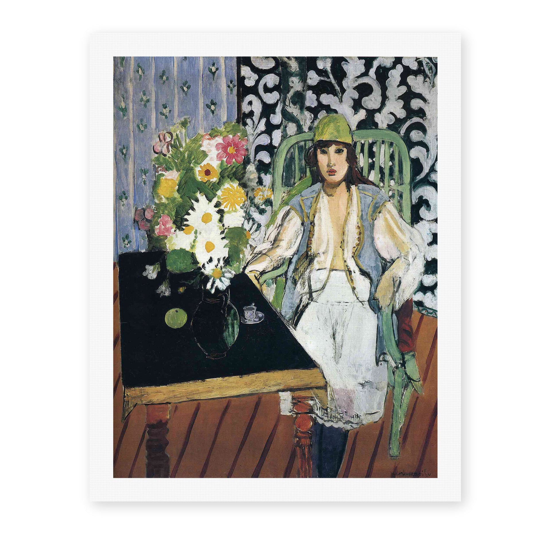 Henri Matisse's The Black Table painting reproduced as a rolled canvas print