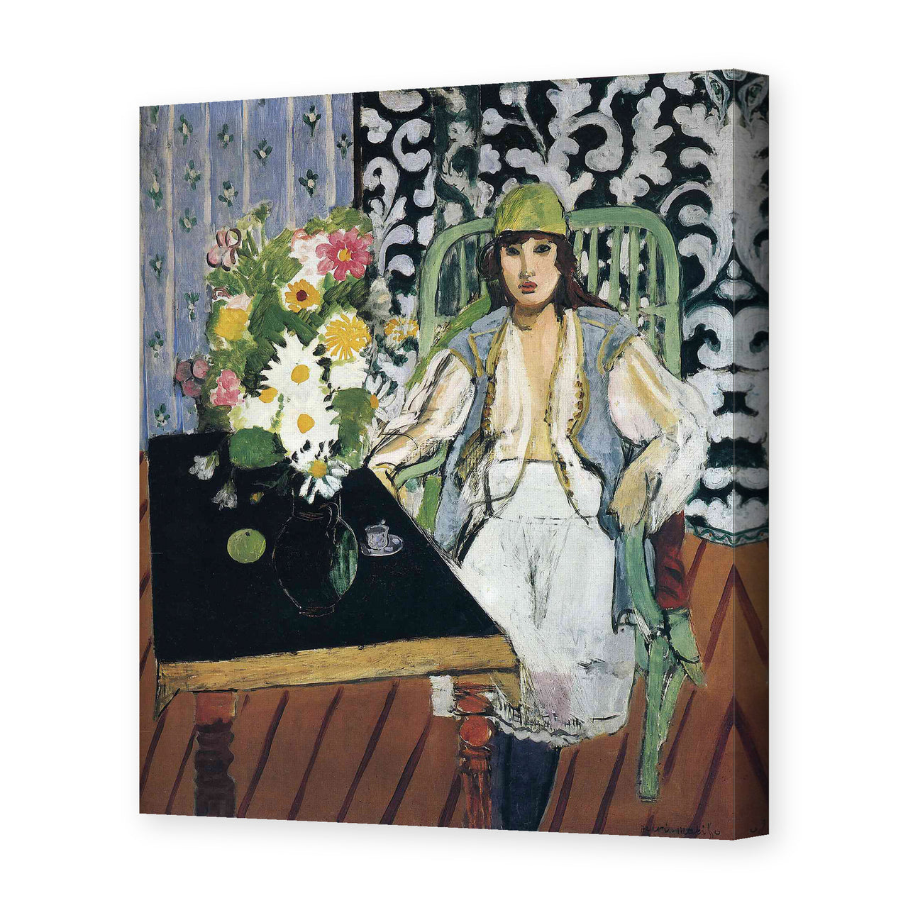 Henri Matisse's The Black Table painting reproduced as a gallery-wrapped canvas print