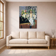 Gallery-wrapped canvas print of Henri Matisse's The Black Table hanging in a living room, view 1