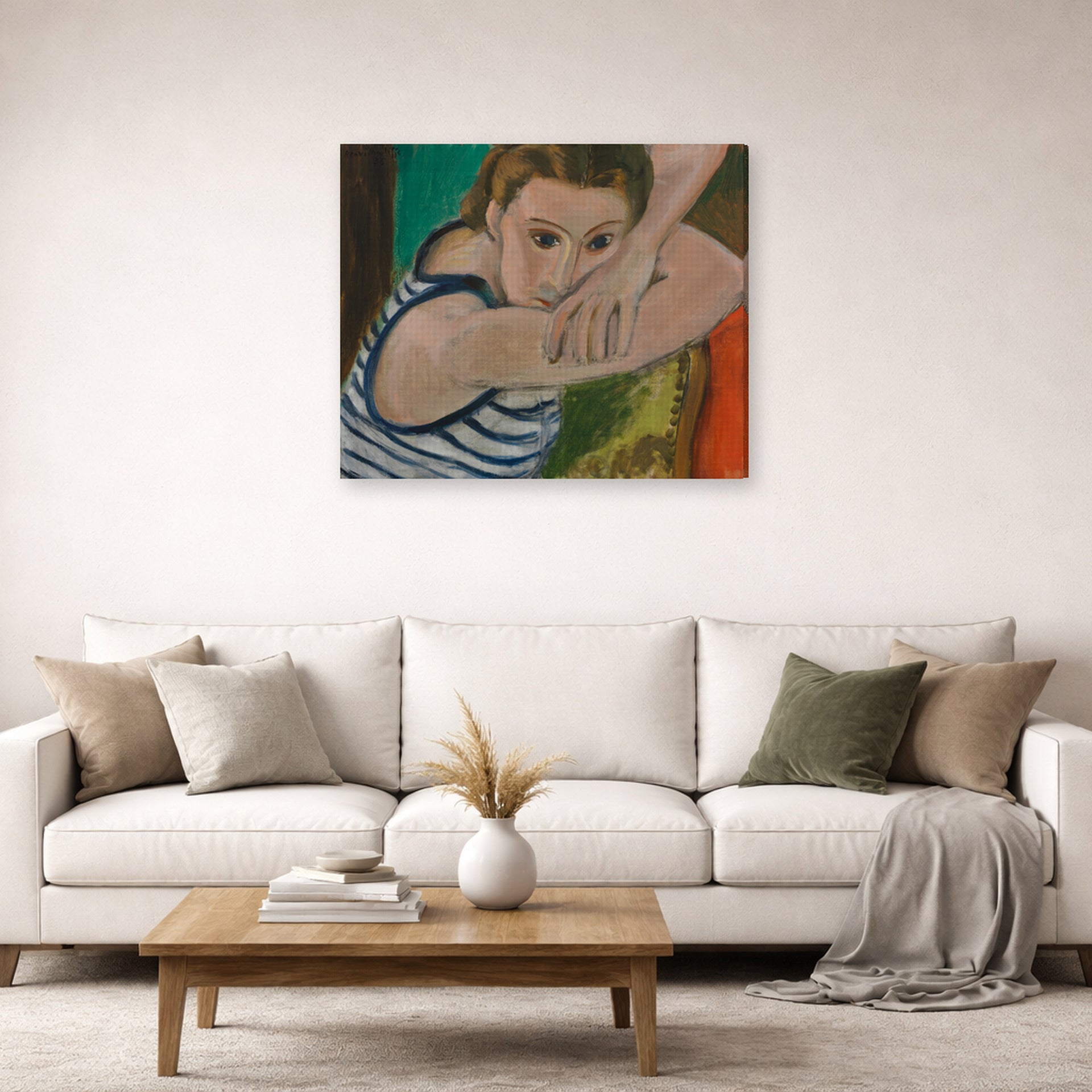 Gallery-wrapped canvas print of Henri Matisse's The Blue Eyes hanging in a living room, view 2