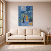 Gallery-wrapped canvas print of Henri Matisse's The Blue Window hanging in a living room, view 1