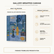 Henri Matisse - The Blue Window gallery wrap canvas construction and hanging details infographic