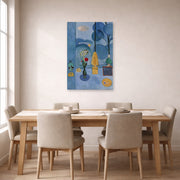 Unframed poster print of Henri Matisse's The Blue Window displayed on a dining room wall