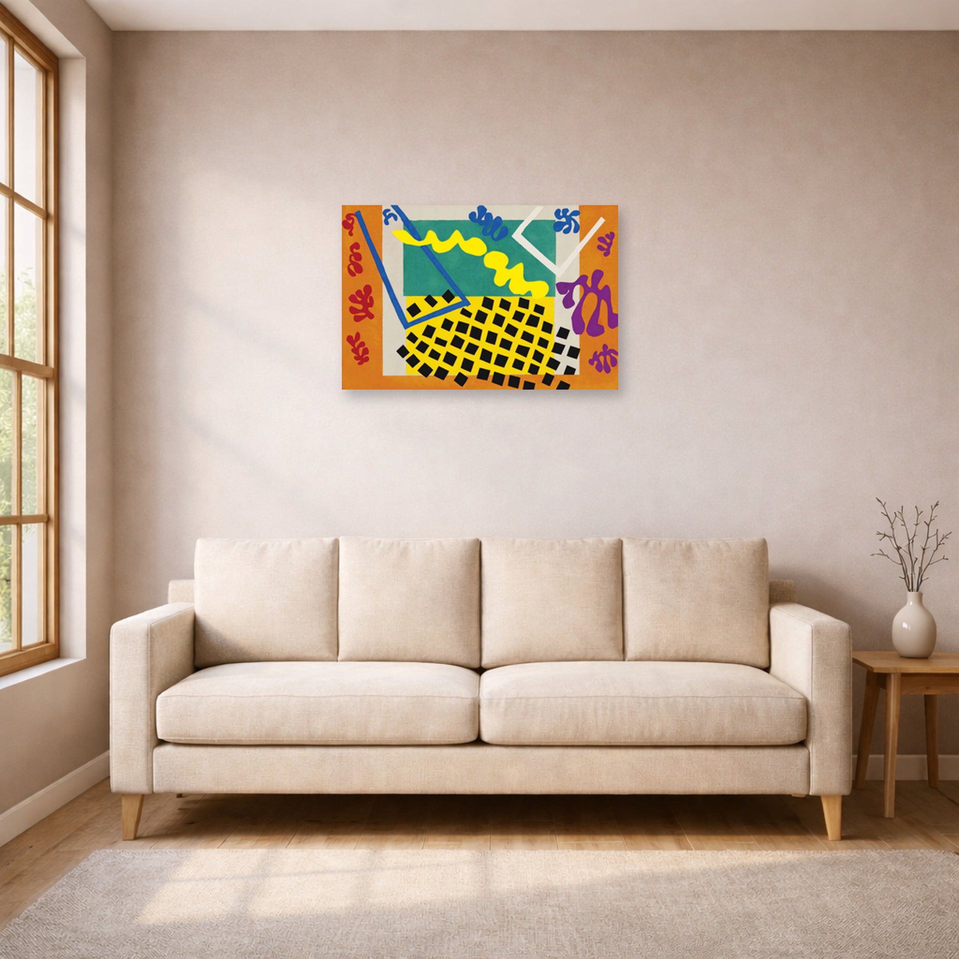 Unframed poster print of Henri Matisse's The Codomas displayed in a living room, view 1
