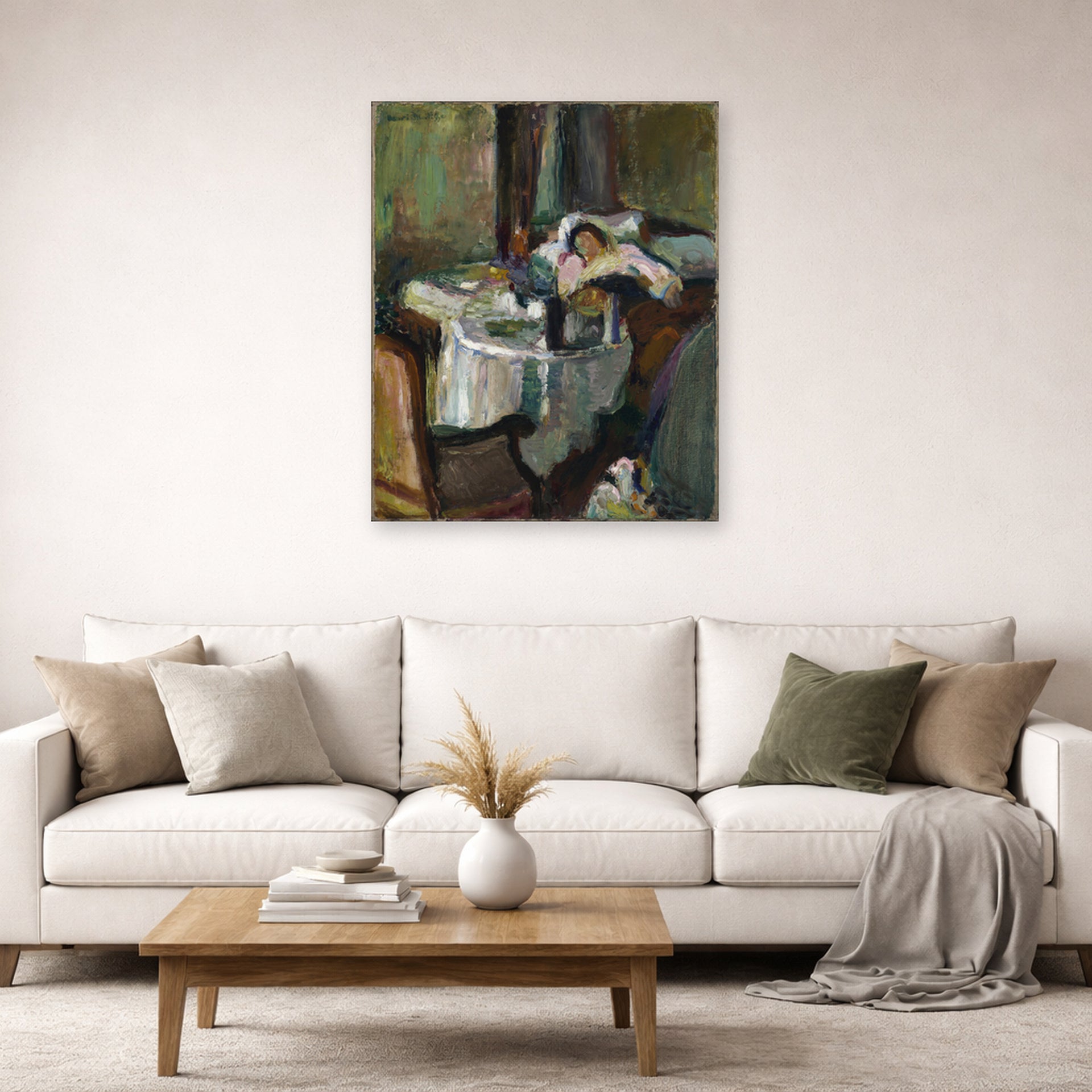 Unframed poster print of Henri Matisse's The Convalescent Woman (the Sick Woman) displayed in a living room, view 2