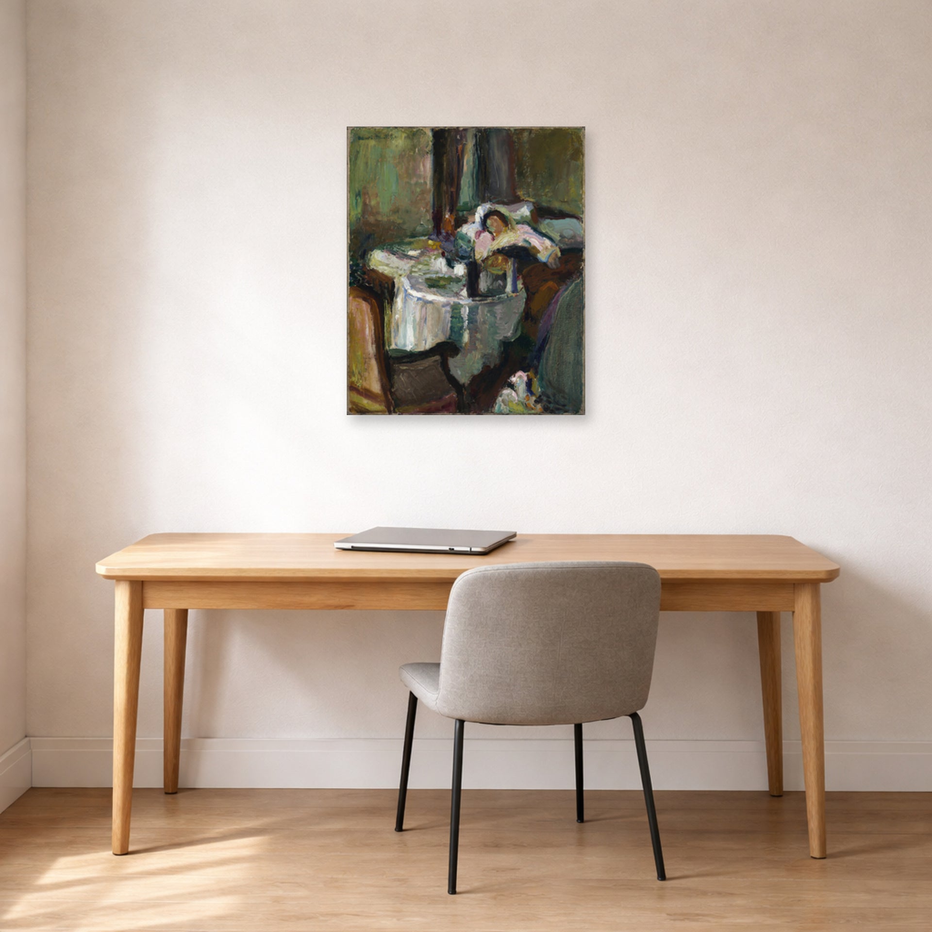Unframed poster print of Henri Matisse's The Convalescent Woman (the Sick Woman) displayed in a home office
