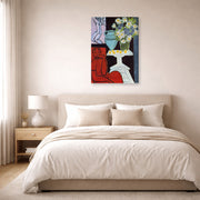 Gallery-wrapped canvas print of Henri Matisse's The Daisies hanging above a bed in a bedroom