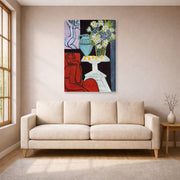 Gallery-wrapped canvas print of Henri Matisse's The Daisies hanging in a living room, view 1