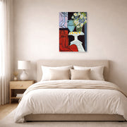 Unframed poster print of Henri Matisse's The Daisies displayed above a bed in a bedroom