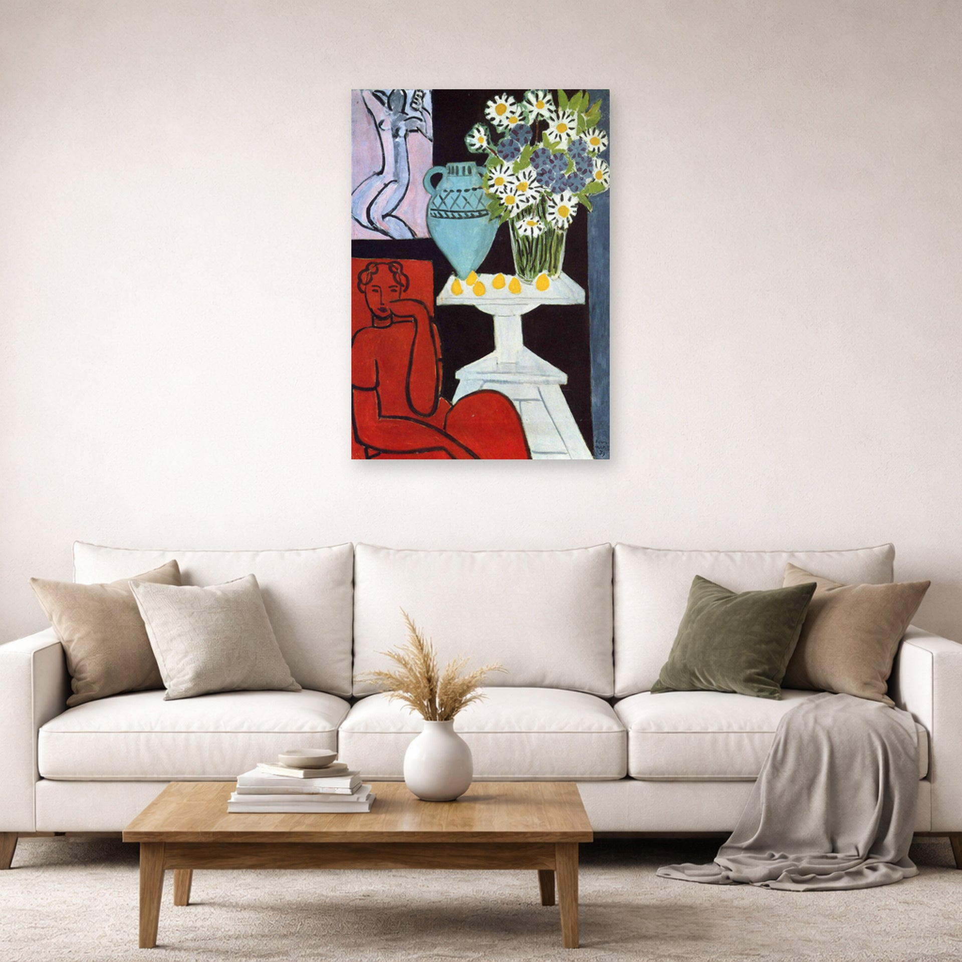 Unframed poster print of Henri Matisse's The Daisies displayed in a living room, view 2