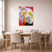Unframed poster print of Henri Matisse's The Dream displayed on a dining room wall
