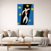Gallery-wrapped canvas print of Henri Matisse's The Fall of Icarus hanging in a living room, view 2