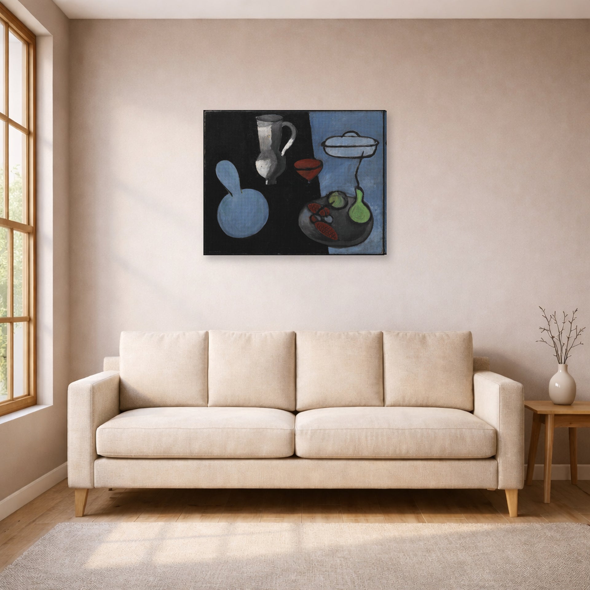 Gallery-wrapped canvas print of Henri Matisse's The Gourds hanging in a living room, view 1