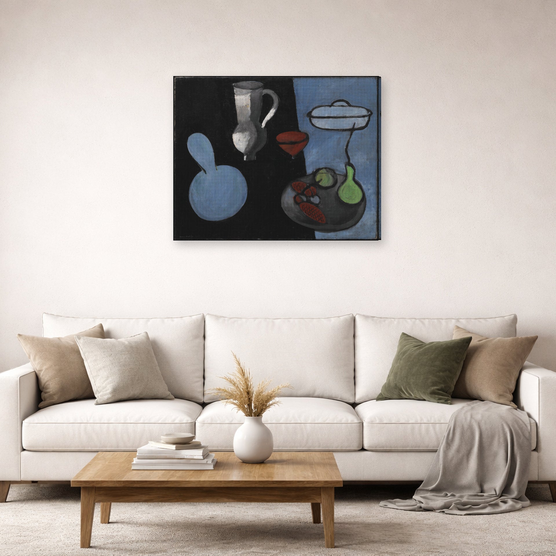 Gallery-wrapped canvas print of Henri Matisse's The Gourds hanging in a living room, view 2