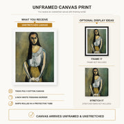 Henri Matisse - The Italian Woman canvas print size comparison and framing display infographic