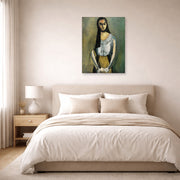 Unframed poster print of Henri Matisse's The Italian Woman displayed above a bed in a bedroom