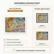 Henri Matisse - The Joy of Life canvas print size comparison and framing display infographic