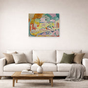 Unframed poster print of Henri Matisse's The Joy of Life displayed in a living room, view 2