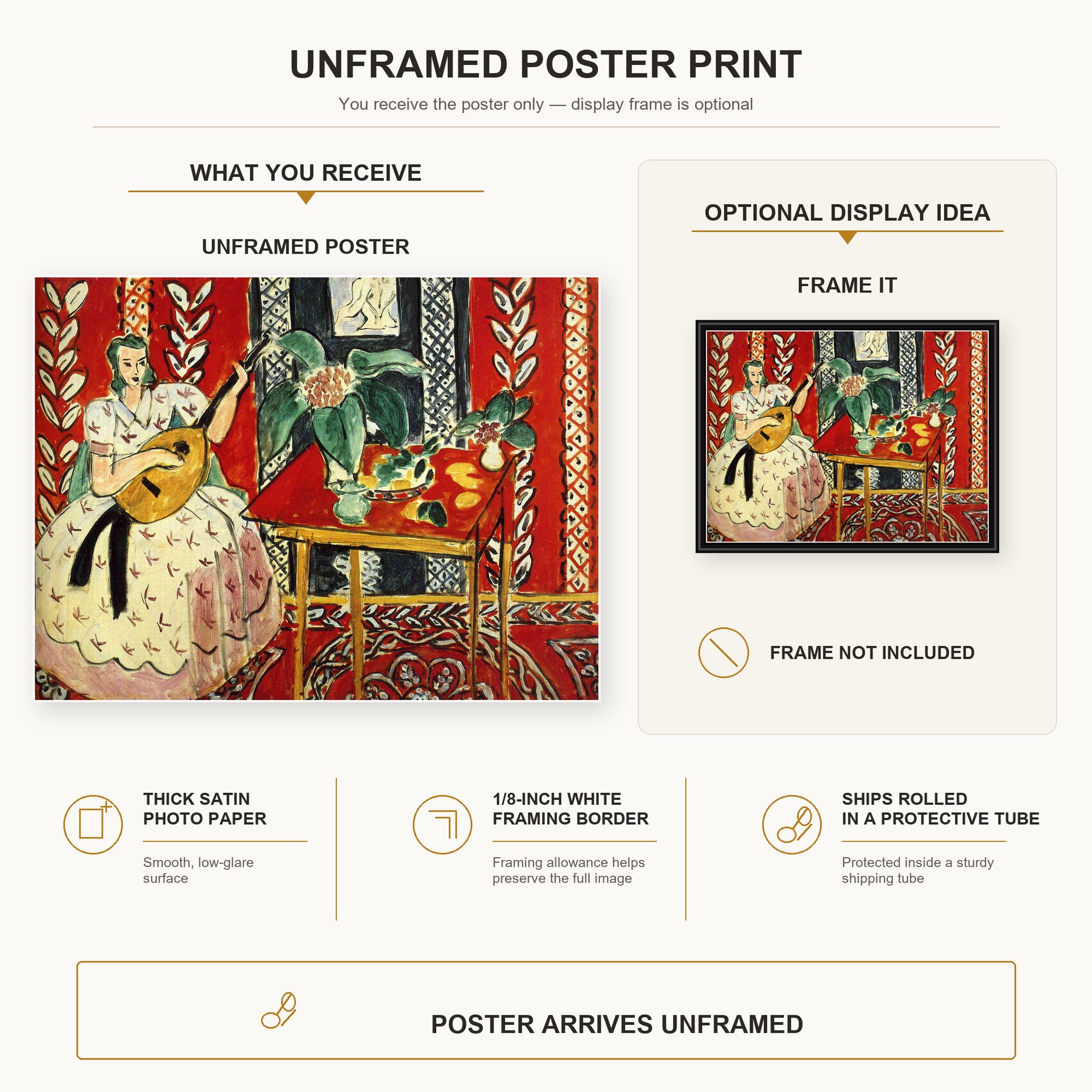 Henri Matisse - The Lute poster print size comparison display infographic