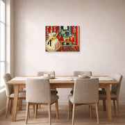 Unframed poster print of Henri Matisse's The Lute displayed on a dining room wall