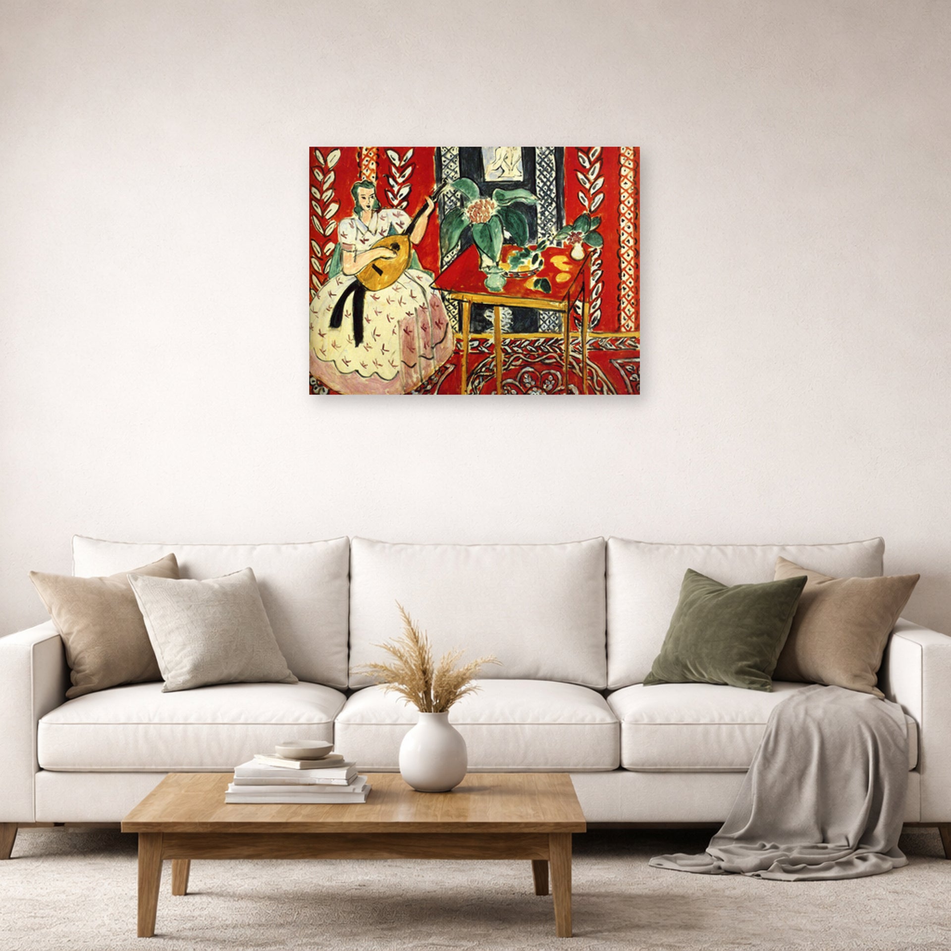 Unframed poster print of Henri Matisse's The Lute displayed in a living room, view 2