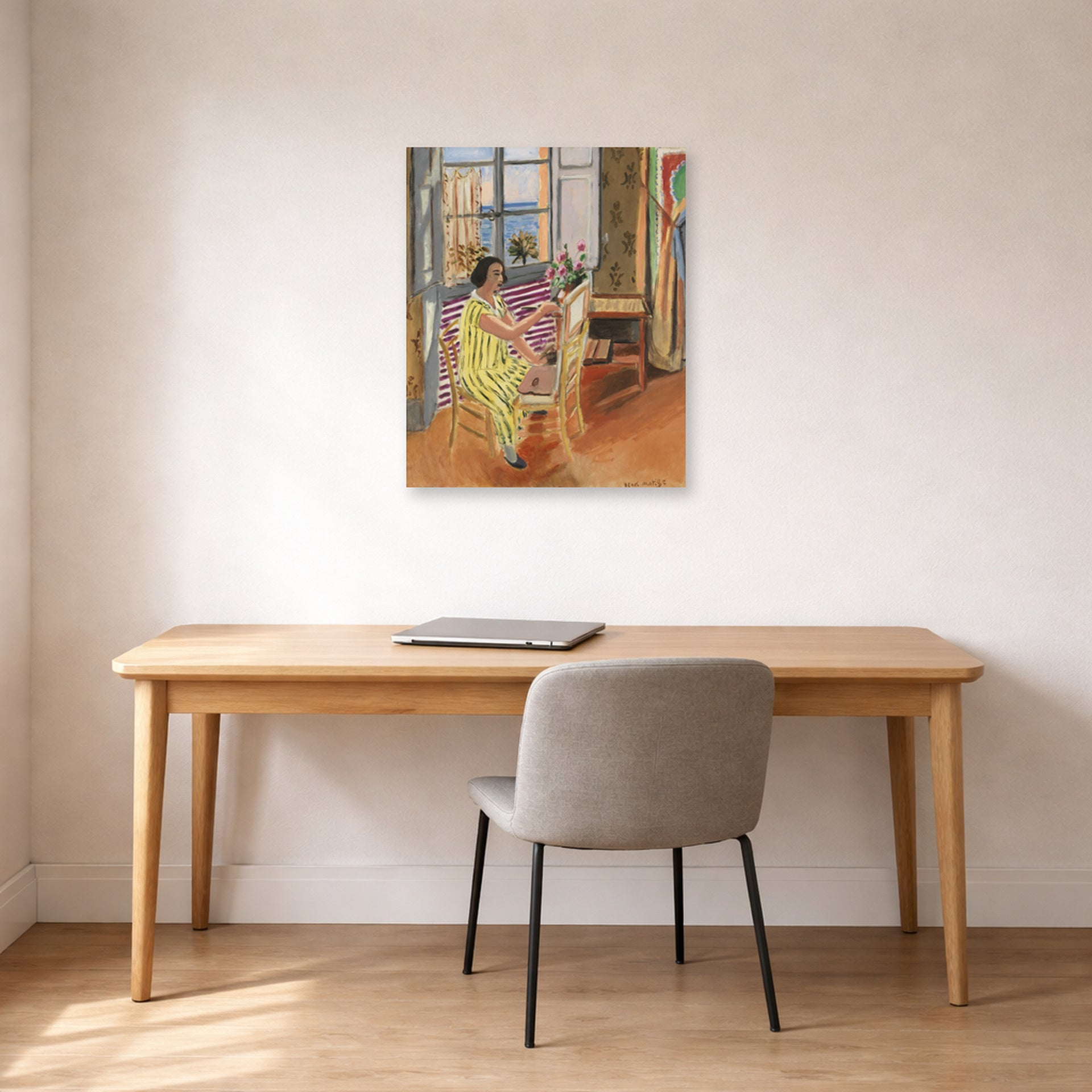 Unframed poster print of Henri Matisse's The Morning Session displayed in a home office