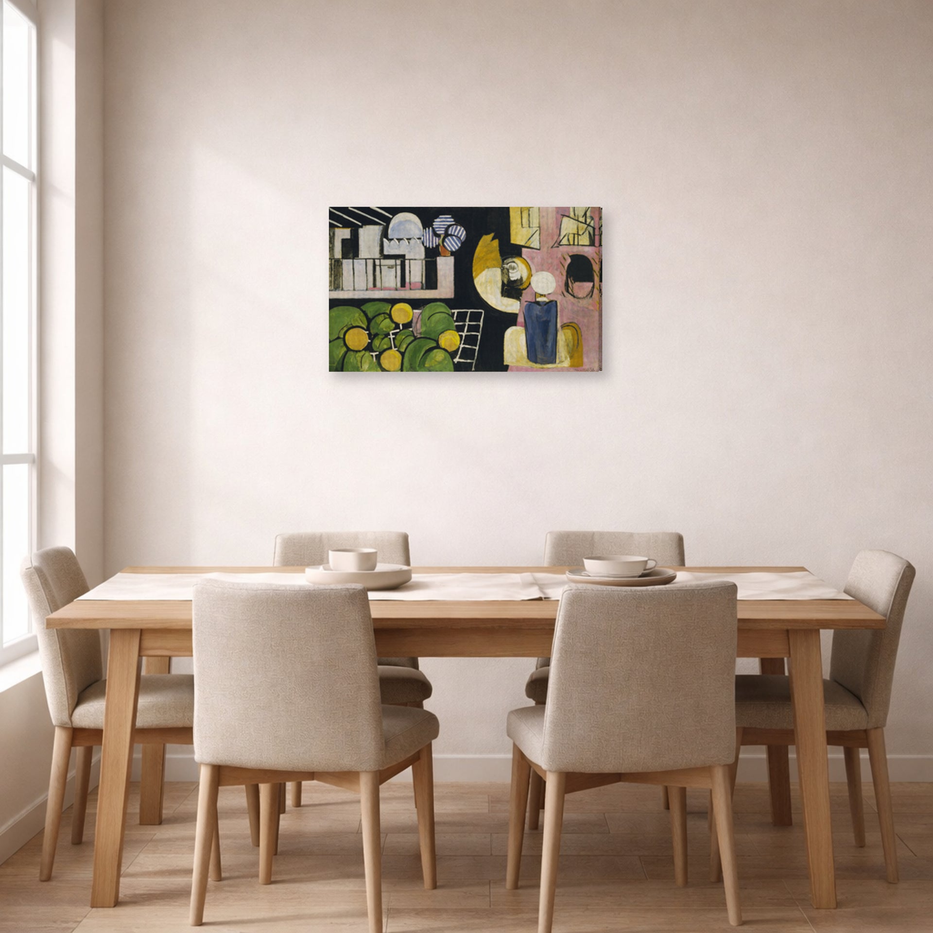 Gallery-wrapped canvas print of Henri Matisse's The Moroccans hanging on a dining room wall