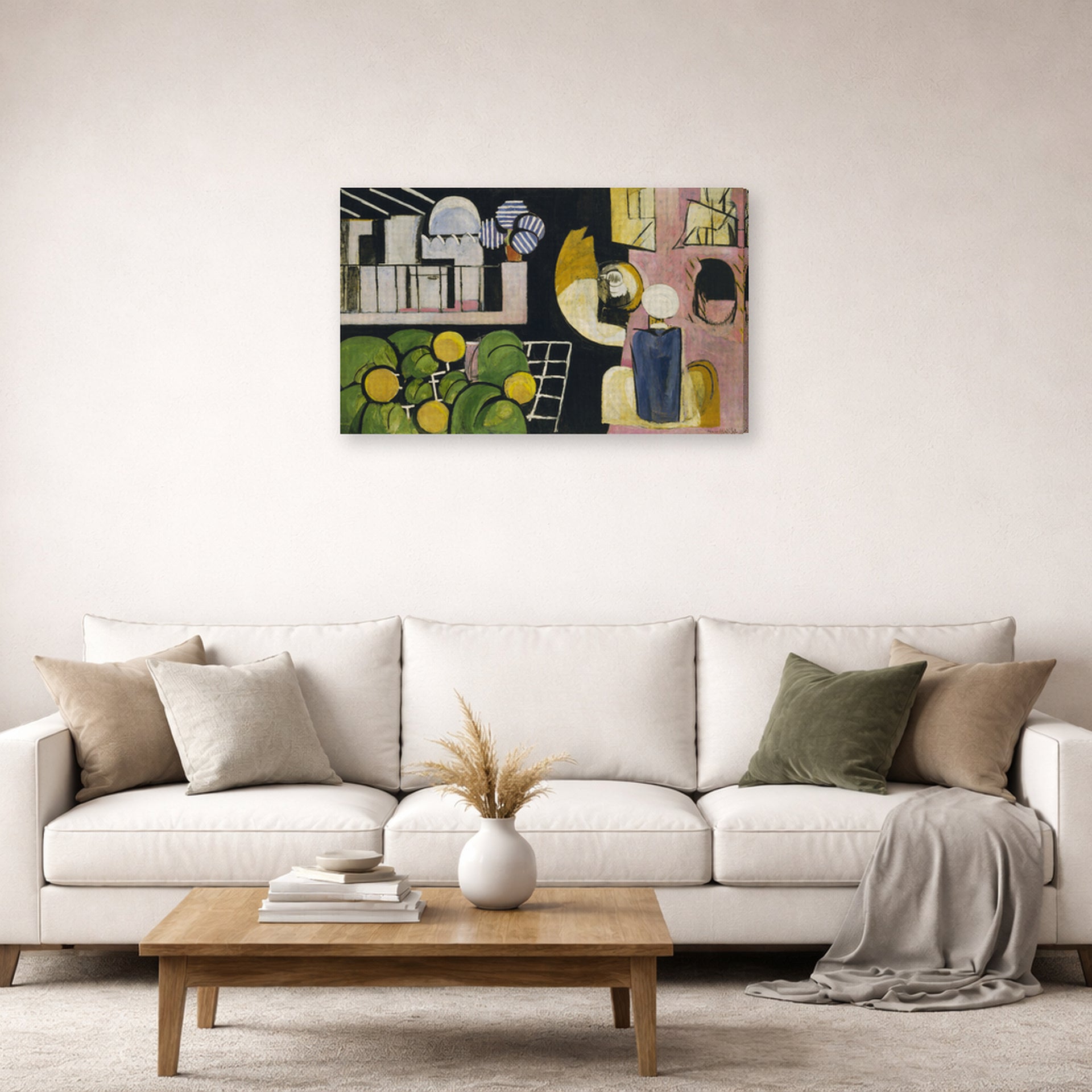 Gallery-wrapped canvas print of Henri Matisse's The Moroccans hanging in a living room, view 2