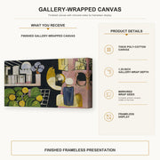 Henri Matisse - The Moroccans gallery wrap canvas construction and hanging details infographic